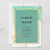 Invitation Mint Green Gold MARIAGE Encre d'alcool Abstraite (Devant)