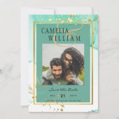 Invitation Mint Green Gold MARIAGE Encre d'alcool Abstraite (Devant)