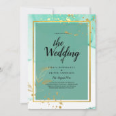 Invitation Mint Green Gold MARIAGE Encre d'alcool Abstraite (Devant)