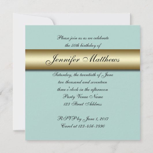 Invitation Mint Green Gold Simple 50e anniversaire (Dos)