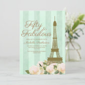 Invitation Mint Green Gold Tour Eiffel 50e anniversaire (Debout devant)