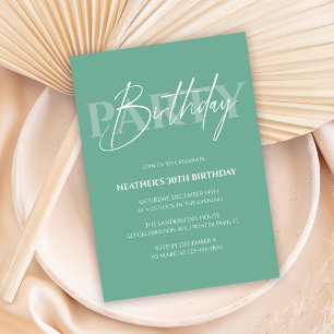 Invitation Mint Green Minimaliste Adulte Anniversaire