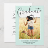 Invitation Mint Green Moderne Calligraphie Partie de Graduati (Devant / Derrière)