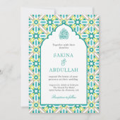 Invitation Mint Green Mosaic Perse QR Code Musulman Mariage (Devant)