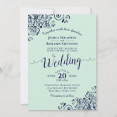 Invitation Mint Green & Navy Blue Lace Frils Mariage (Devant)