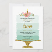 Invitation Mint Green Ombre Cake 2e anniversaire Deux (Devant)