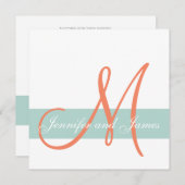 Invitation Mint Green Orange Monogramme Noms Mariage simple (Devant / Derrière)