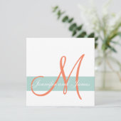 Invitation Mint Green Orange Monogramme Noms Mariage simple (Debout devant)