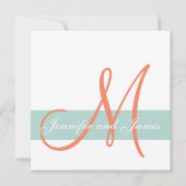 Invitation Mint Green Orange Monogramme Noms Mariage simple (Devant)