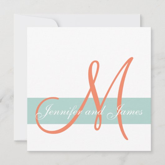 Invitation Mint Green Orange Monogramme Noms Mariage simple (Devant)