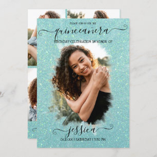 Invitation Mint Green Parties scintillant Halo Photo Collage