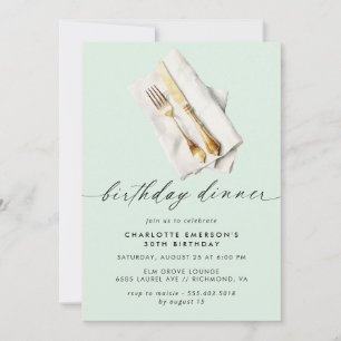 Invitation Mint Green Pastel   Dîner d'anniversaire simple et