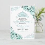 Invitation Mint Green Princess Crown Quinceanera Anniversaire (Debout devant)