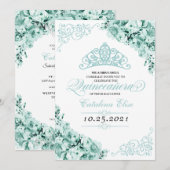 Invitation Mint Green Princess Crown Quinceanera Anniversaire (Devant / Derrière)