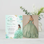 Invitation Mint Green Princess Robe Quinceañera Anniversaire (Debout devant)