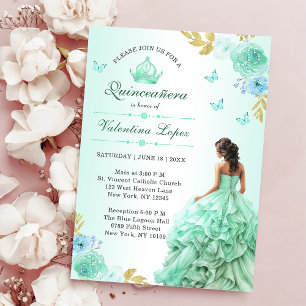 Invitation Mint Green Princess Robe Quinceañera Anniversaire