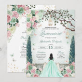 Invitation Mint Green Princesse enchantée Jardin Quinceanera (Devant / Derrière)
