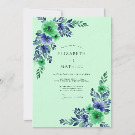 Invitation Mint Green Pristine Botanical Wedding (Devant)