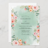 Invitation Mint Green Romantic Floral Wedding (Devant / Derrière)