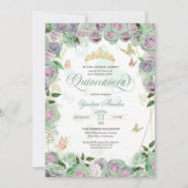 Invitation  Mint Green Roses Élégant papillon Quinceanera (Devant)