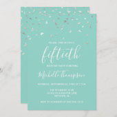 Invitation Mint Green Silver Confetti 50e fête d'anniversaire (Devant / Derrière)