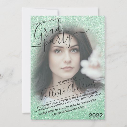 Invitation Mint Green Sparkly Parties scintillant Ombre Photo (Devant)