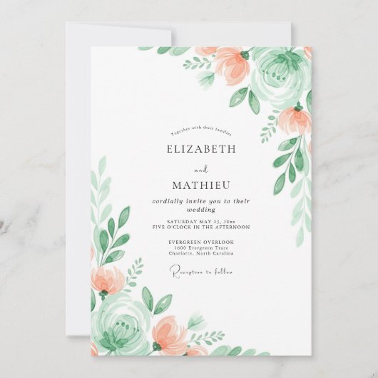 Invitation Mint Green Subtle Floral Wedding (Devant)