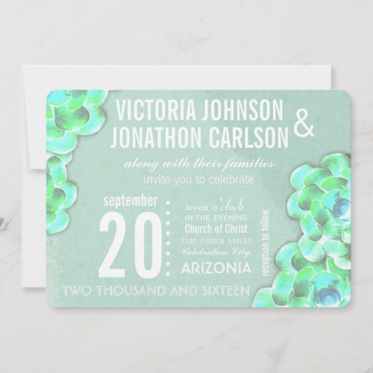 Invitation Mint Green Succulent Mariage moderne (Devant)