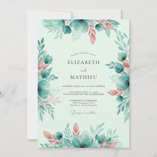 Invitation Mint Green Whimsical Spring Wedding (Devant)