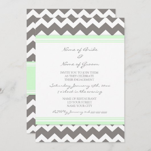 Invitation Mint Grey Chevron (Devant / Derrière)