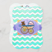 Invitation Mint Ice Blue Chevron Patteryn Baby (Devant / Derrière)