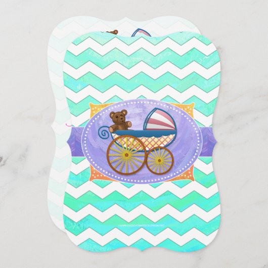 Invitation Mint Ice Blue Chevron Patteryn Baby (Devant / Derrière)