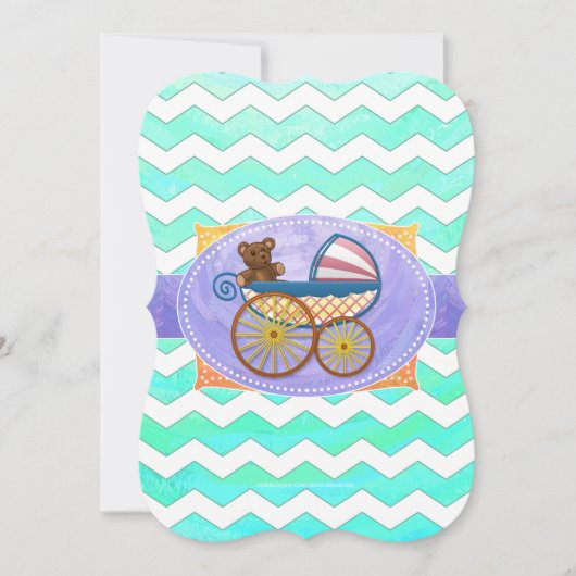 Invitation Mint Ice Blue Chevron Patteryn Baby (Devant)