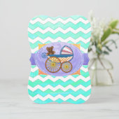 Invitation Mint Ice Blue Chevron Patteryn Baby (Debout devant)