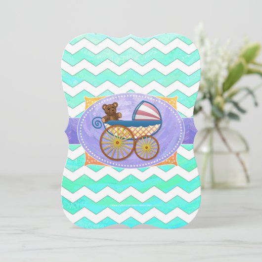 Invitation Mint Ice Blue Chevron Patteryn Baby (Debout devant)