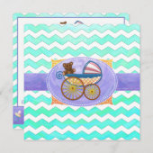 Invitation Mint Ice Blue Chevron Patteryn Baby (Devant / Derrière)