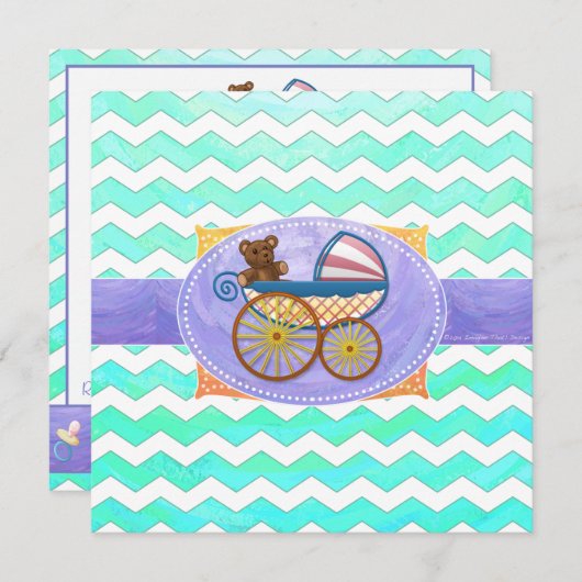 Invitation Mint Ice Blue Chevron Patteryn Baby (Devant / Derrière)