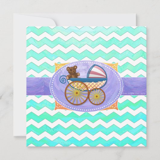 Invitation Mint Ice Blue Chevron Patteryn Baby (Devant)