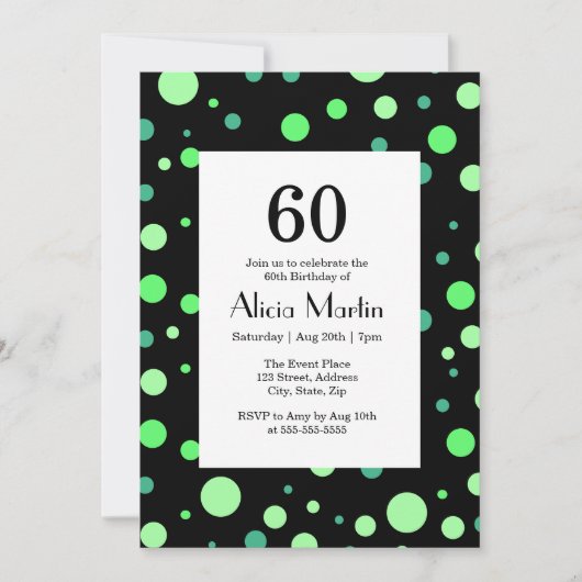 Invitation Mint & Jade Green Polka Dot Noir 60e anniversaire (Devant)