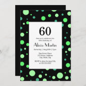 Invitation Mint & Jade Green Polka Dot Noir 60e anniversaire (Devant / Derrière)