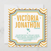 Invitation Mint Jaune moderne Zig Zag Typographie Mariage (Devant)