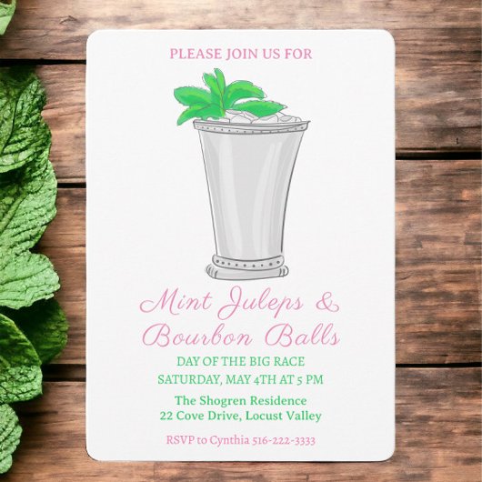 Invitation Mint Julep Bourbon Balls Horse Race Derby Day