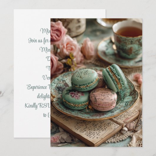 Invitation Mint & Macarons | Chic parisien (Devant / Derrière)