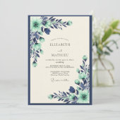 Invitation Mint Navy Tranquil Botanical Wedding (Debout devant)