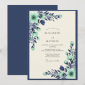 Invitation Mint Navy Tranquil Botanical Wedding (Devant / Derrière)