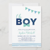 Invitation Mint & Navy | Typographie Moderne pour Fête Prénat (Devant)