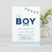 Invitation Mint & Navy | Typographie Moderne pour Fête Prénat (Debout devant)