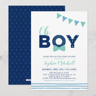 Invitation Mint & Navy Typographie Moderne pour Fête Prénat