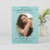 Invitation Mint Parties scintillant verte Halo photo Collage  (Debout devant)