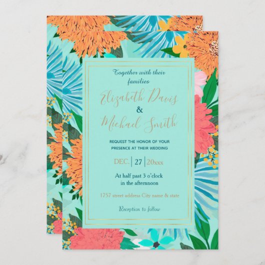 Invitation Mint pastel Floral (Devant / Derrière)